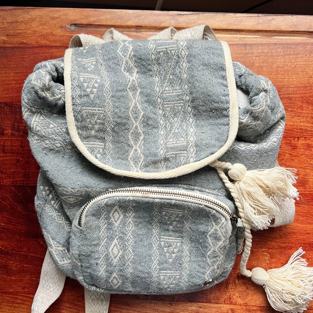 Billabong Blue & White Aesthetic Beachy Tribal Print Mini Backpack